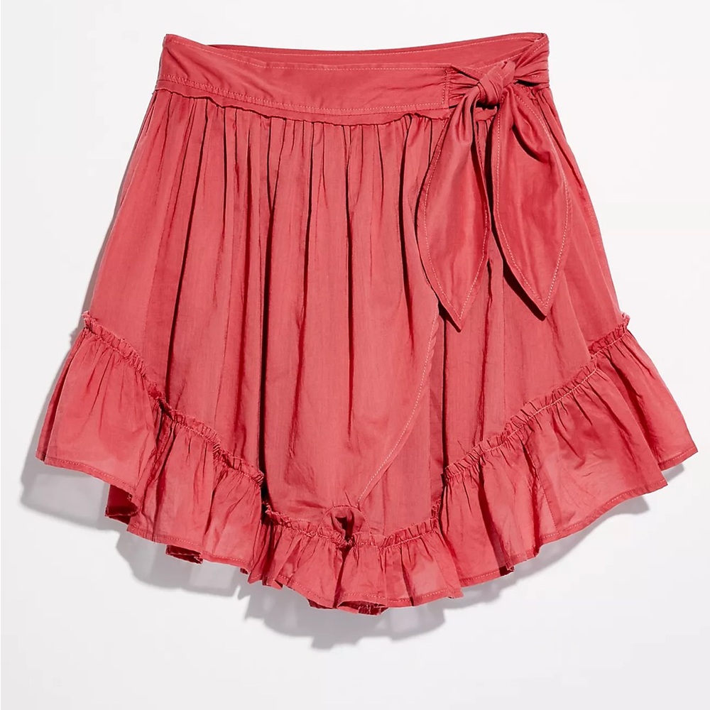 Free People Coral Tie-Waist Ruffle Skort